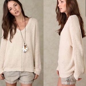 #326 Free People Cream Cotton Knit V-neck Sweater